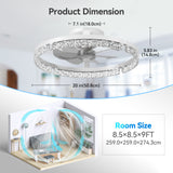 Ceiling Fans with Lights and Remote, 20'' Low Profile Ceiling Fans, 3000-6000K Dimmable Modern Flush Mount LED Fan Light, Fandelier Ceiling Fan for Bedroom, Kitchen, Living Room, White