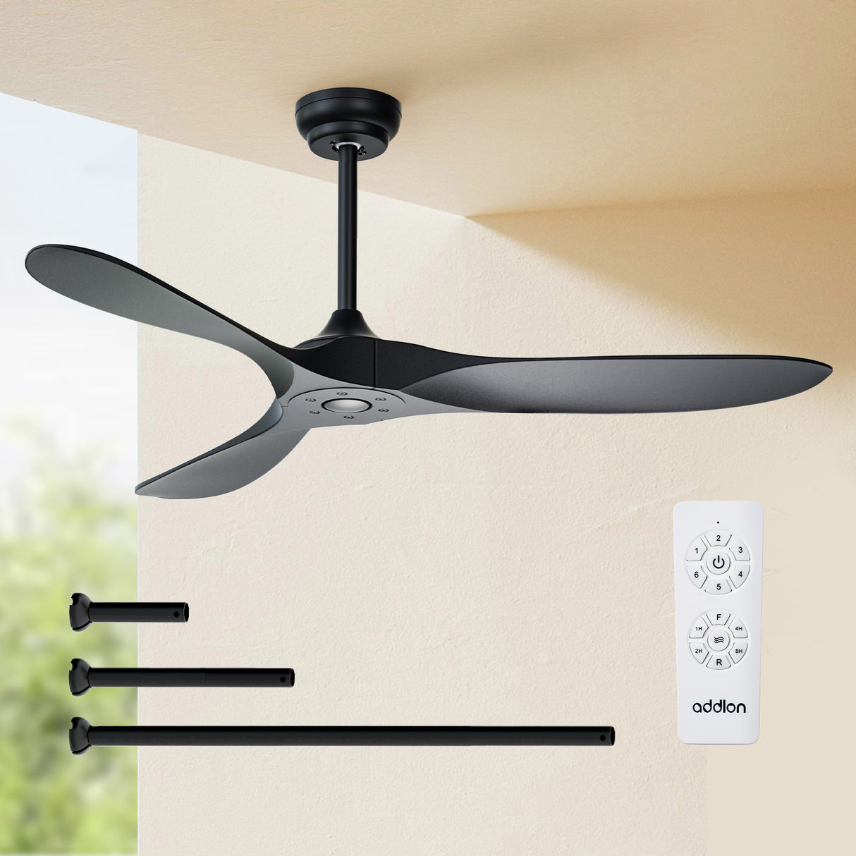 Addlon Outdoor Ceiling Fan, 60 inch White/Black Fan with Remote Control, 6 Speeds, Reversible DC Motor, Noiseless, Modern Ceiling Fans without Light for Patio,Gazebo, Bedroom, Balcony, Living Room