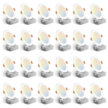 6 Pack 6 Inch 5CCT Ultra-Thin LED Recessed Ceiling Light with Junction Box, Dimmable Canless Wafer Downlight, 12W, 1050LM Brightness, ETL&FCC