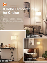 addlon Floor Lamp for Living Room with 3 Color Temperatures, Standing lamp with Linen lampshade for Bedroom, Office, Lamps with 9W LED Bulb Included - Brass Gold with Beige Shade