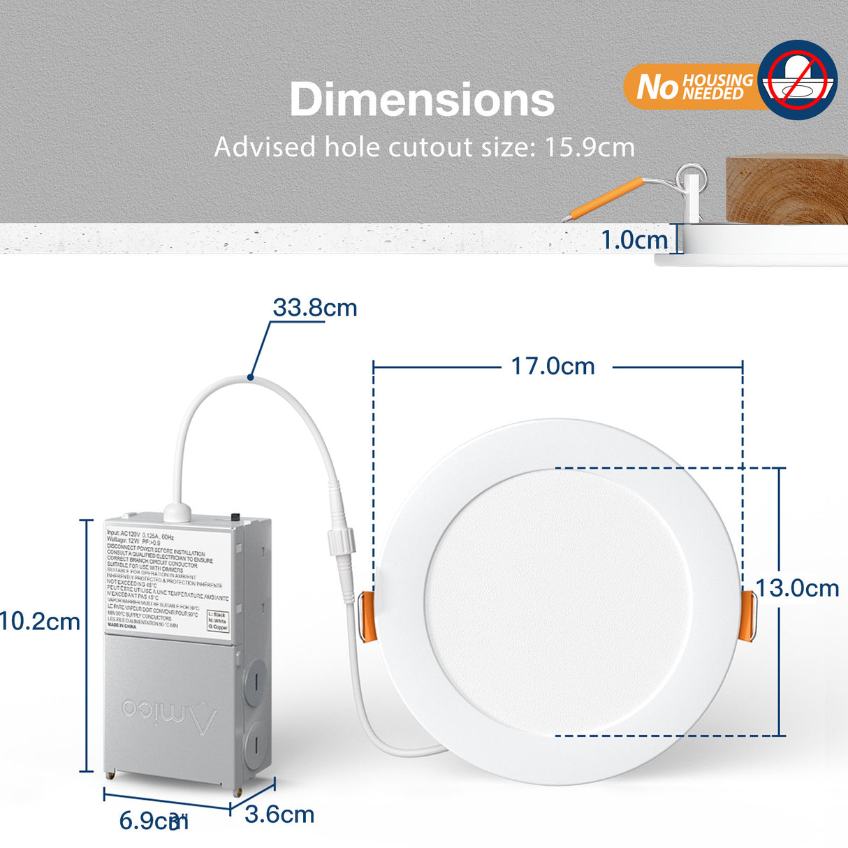 6 Pack 6 Inch 5CCT Ultra-Thin LED Recessed Ceiling Light with Junction Box, Dimmable Canless Wafer Downlight, 12W, 1050LM Brightness, ETL&FCC