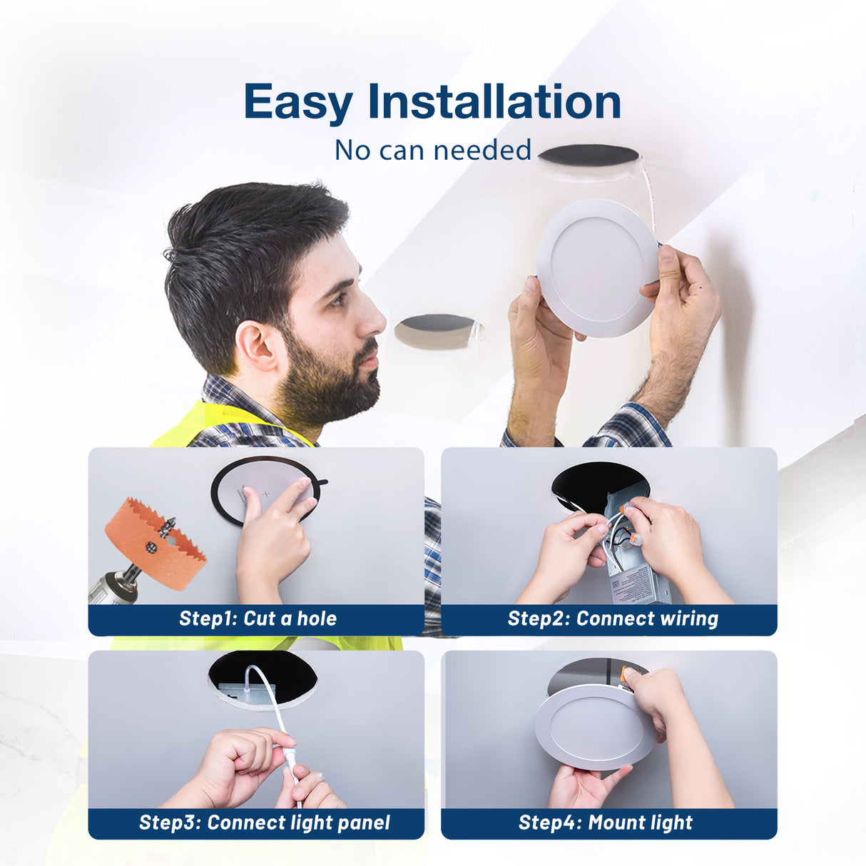 6 Pack 6 Inch 5CCT Ultra-Thin LED Recessed Ceiling Light with Junction Box, Dimmable Canless Wafer Downlight, 12W, 1050LM Brightness, ETL&FCC