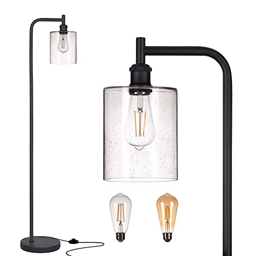 addlon Floor lamp with Glass lampshade Industrial lamp, Tall Standing Floor lamp for Living Room Bedroom and Office - Black