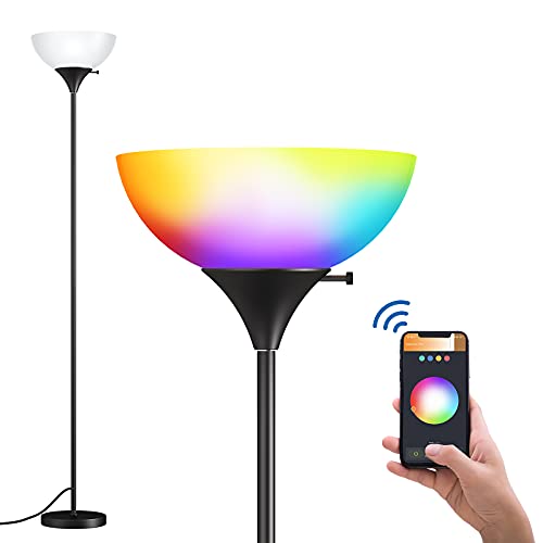 addlon - Floor lamp, Standing Tall Lamp, Pole Lamp with RGB Smart Bulbs for Living Room, Office, Bedroom, Torchiere Decro Floor Lamps