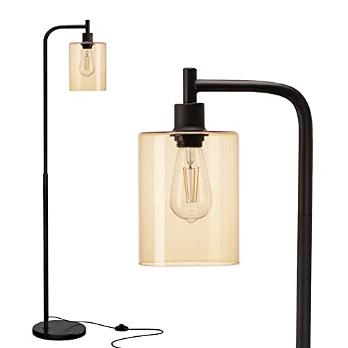 addlon LED Floor Lamp, with Hanging Glass Lamp Shade and LED Bulb for Bedroom and Living Room, Modern Standing Industrial Lamp Tall Pole Lamp for Office, Tawny