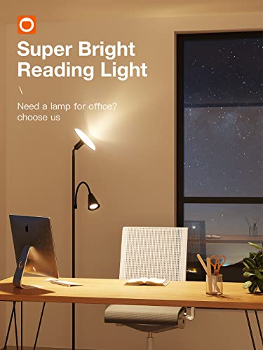 addlon Floor Lamp with Remote Control, Standing lamp with Adjustable Reading lamp, Tall lamp with stepless Brightness and Color temperatures Floor lamp for Living Room Bedroom and Office - Black