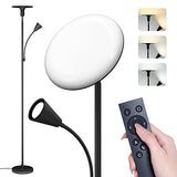 addlon Floor Lamp with Remote Control, Standing lamp with Adjustable Reading lamp, Tall lamp with stepless Brightness and Color temperatures Floor lamp for Living Room Bedroom and Office - Black