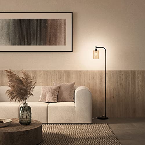 addlon LED Floor Lamp, with Hanging Glass Lamp Shade and LED Bulb for Bedroom and Living Room, Modern Standing Industrial Lamp Tall Pole Lamp for Office, Tawny